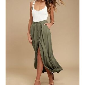 Pistola• Olive Green Maxi Skirt Woth Gold Front Buttons. Sz S